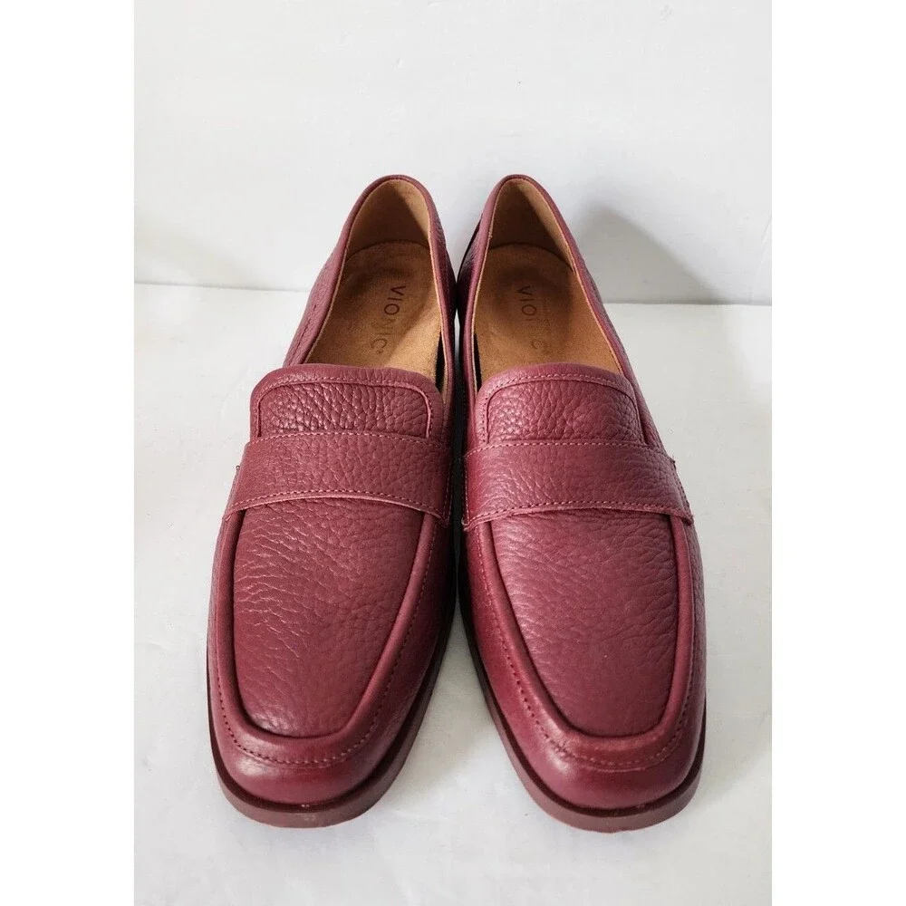 Vionic Sellah Shiraz Red Tumbled Leather Slip On Loafers Arch Ortho Shoe Sz 7.5